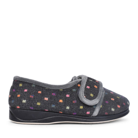 Ladies Lotty Velcro Slipper In Grey