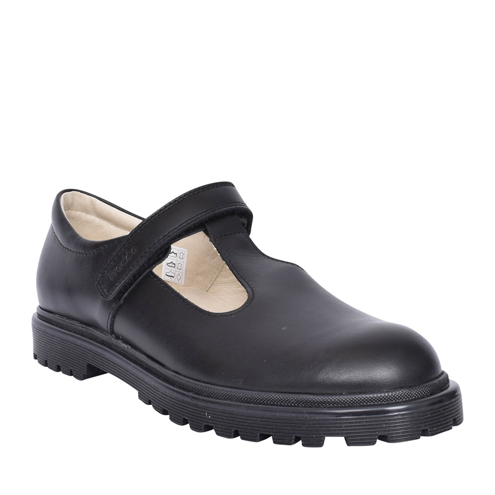 Girls Lea G3140113 Leather T-bar Shoe In Blk Leather