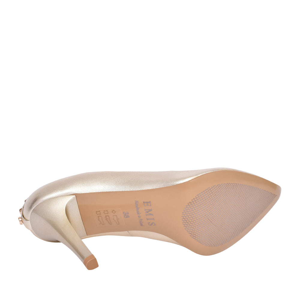 Ladies 8027 High Heel Court Shoe In Gold