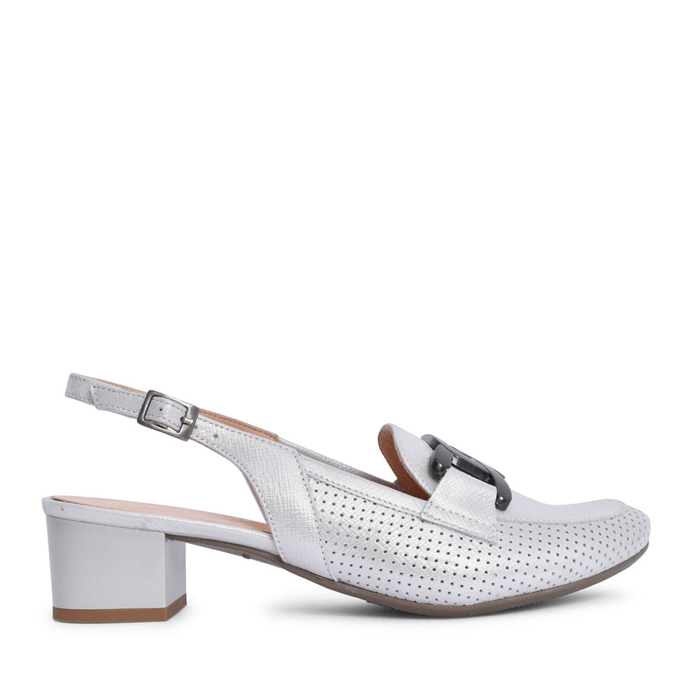 Ladies 3963 G-fit Sling Back Court Shoe In Silver