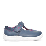 Girls Crest Prom T Dark Blue Leather Shoe In Kids G Fit