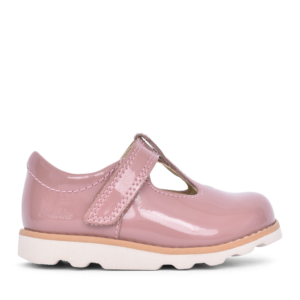 Girls Crown Teen T Dusty Pink Patent T-bar Shoe In Kids E Fit