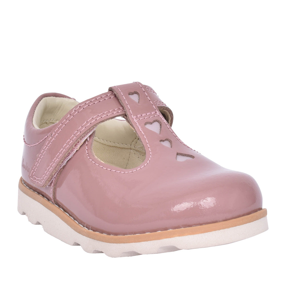 Girls Crown Teen T Dusty Pink Patent T-bar Shoe In Kids H Fit