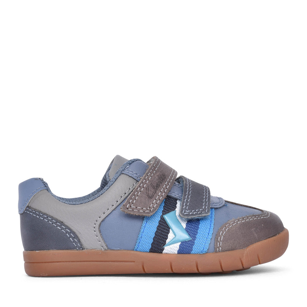 Boys Den Stripe T Blue Combi Velcro Shoe In Kids F Fit