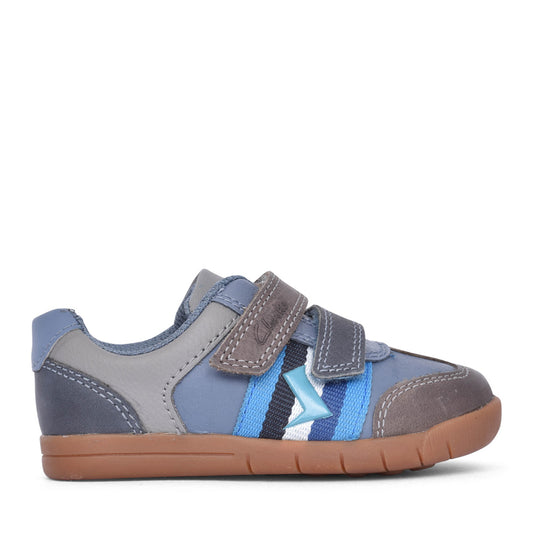 Boys Den Stripe T Blue Combi Velcro Shoe In Kids F Fit