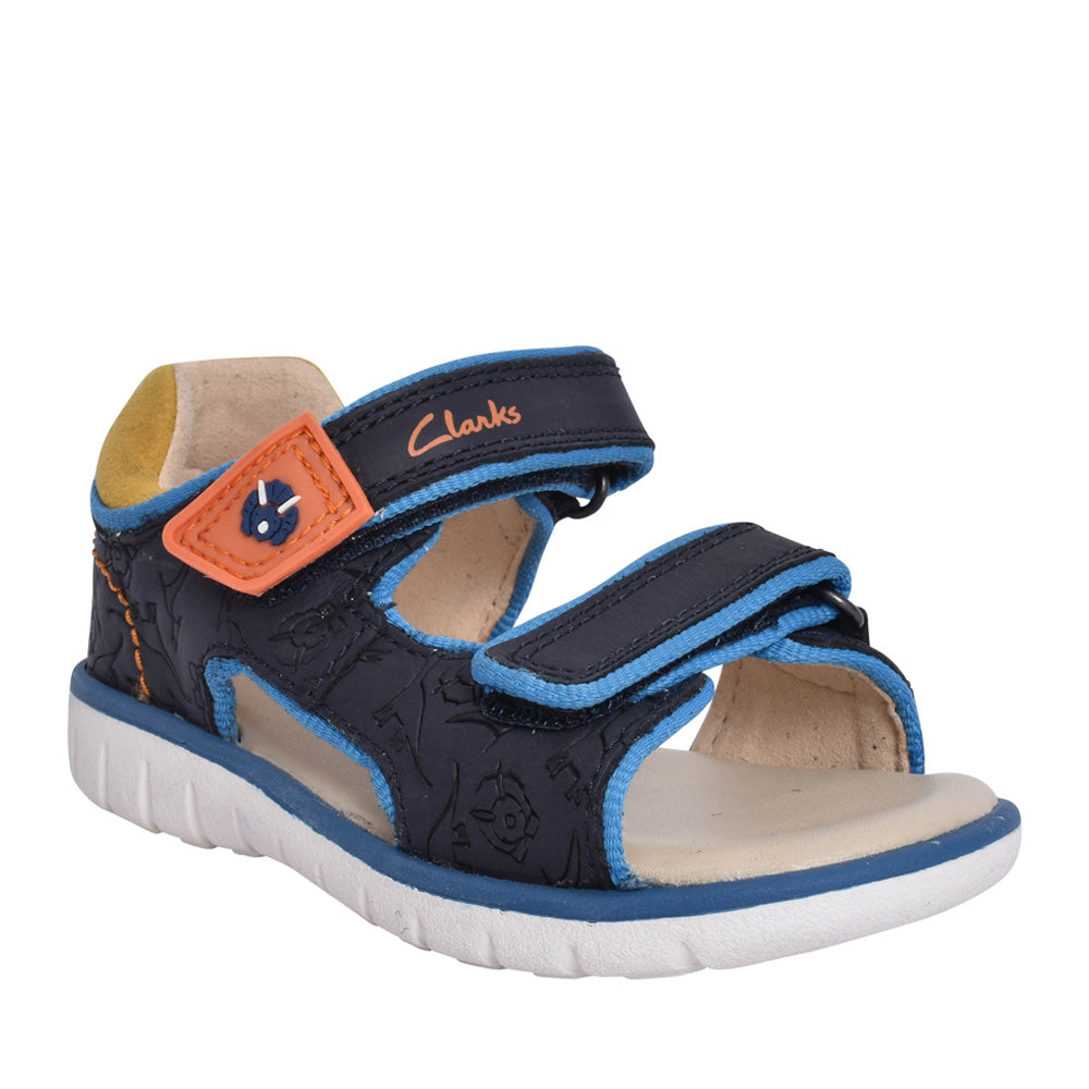 Boys Roam Plane Navy Leather Velcro Sandal In Kids F Fit