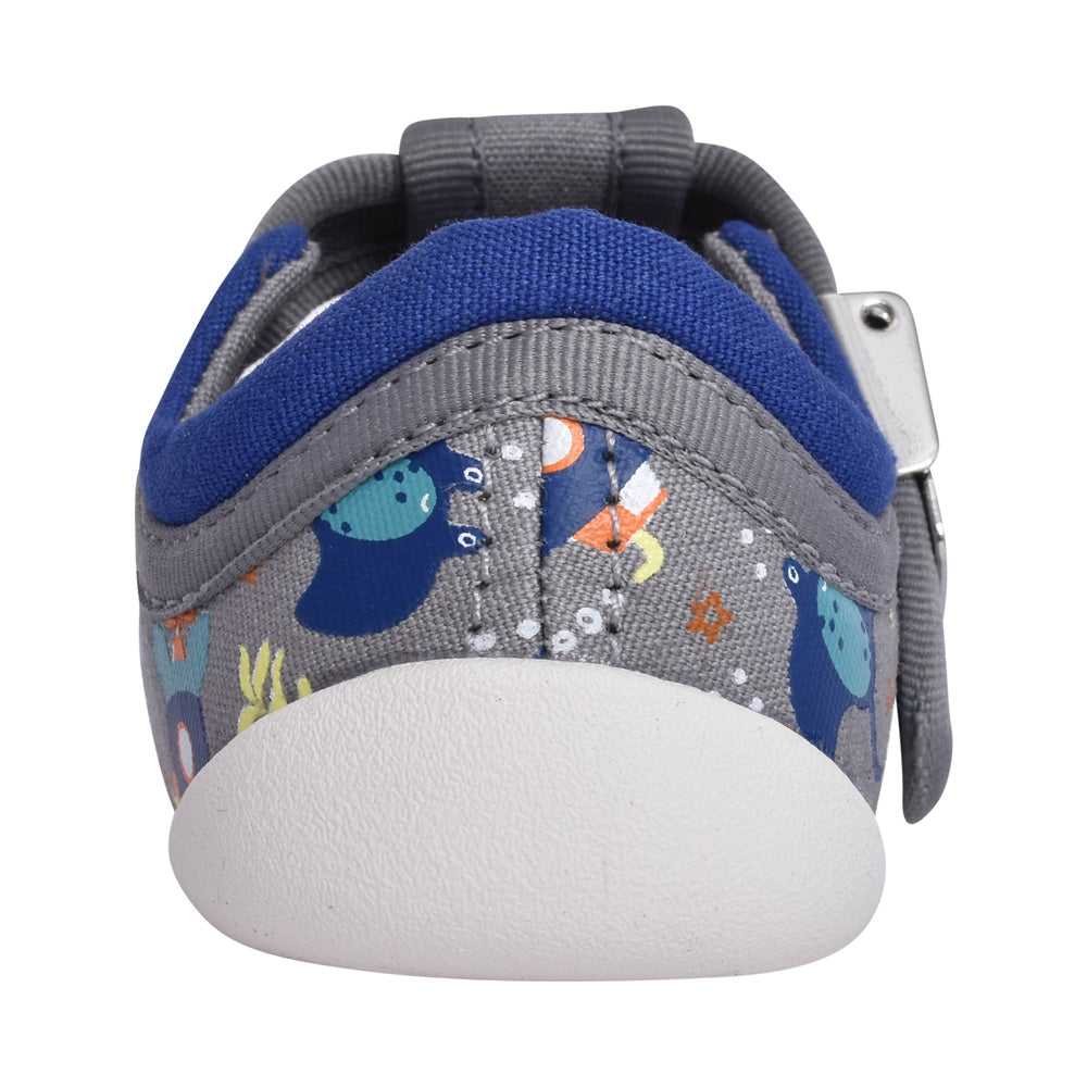 Boys Roamer Sun Grey Canvas T-bar Shoe In Kids G Fit