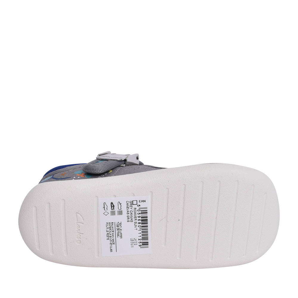 Boys Roamer Sun Grey Canvas T-bar Shoe In Kids G Fit