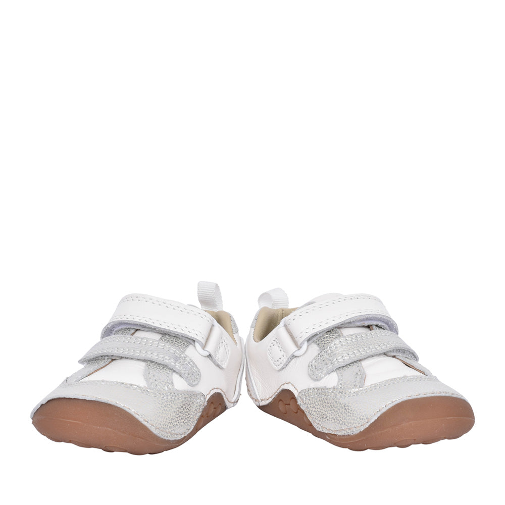 Girls Tiny Sky T White Metallic Velcro Shoe In Kids F Fit