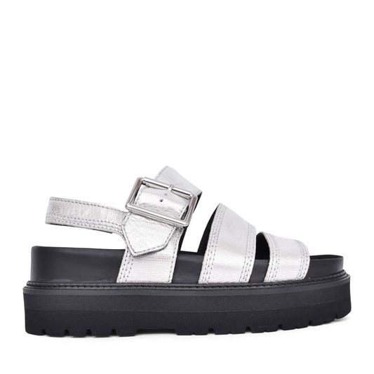 Ladies Orianna Over Leather D-fit Platform Sandal In Silver