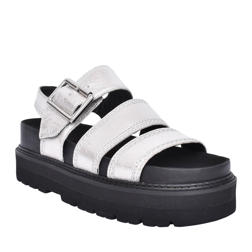 Ladies Orianna Over Leather D-fit Platform Sandal In Silver