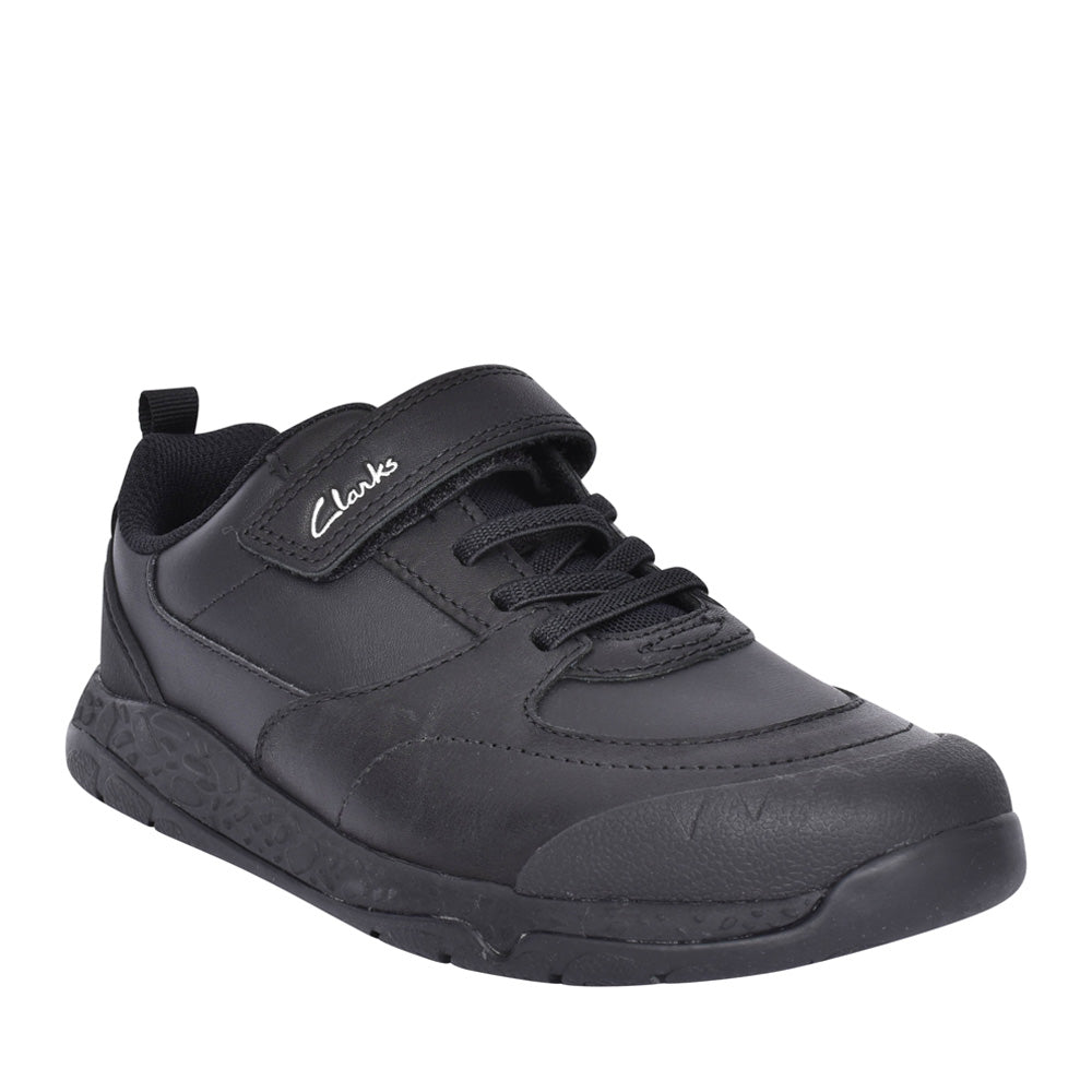 Boys Steggy Stride Black Leather Velcro Kids Shoe In Kids G Fit