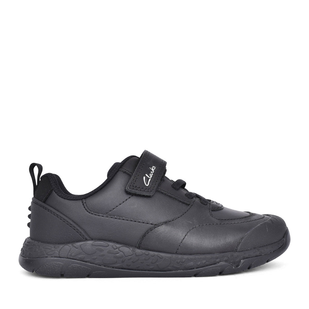 Boys Steggy Stride Black Leather Velcro Kids Shoe In Kids G Fit