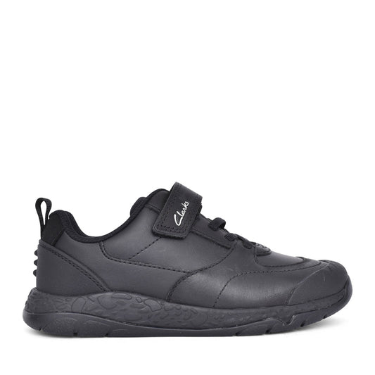 Boys Steggy Stride Black Leather Velcro Kids Shoe In Kids G Fit