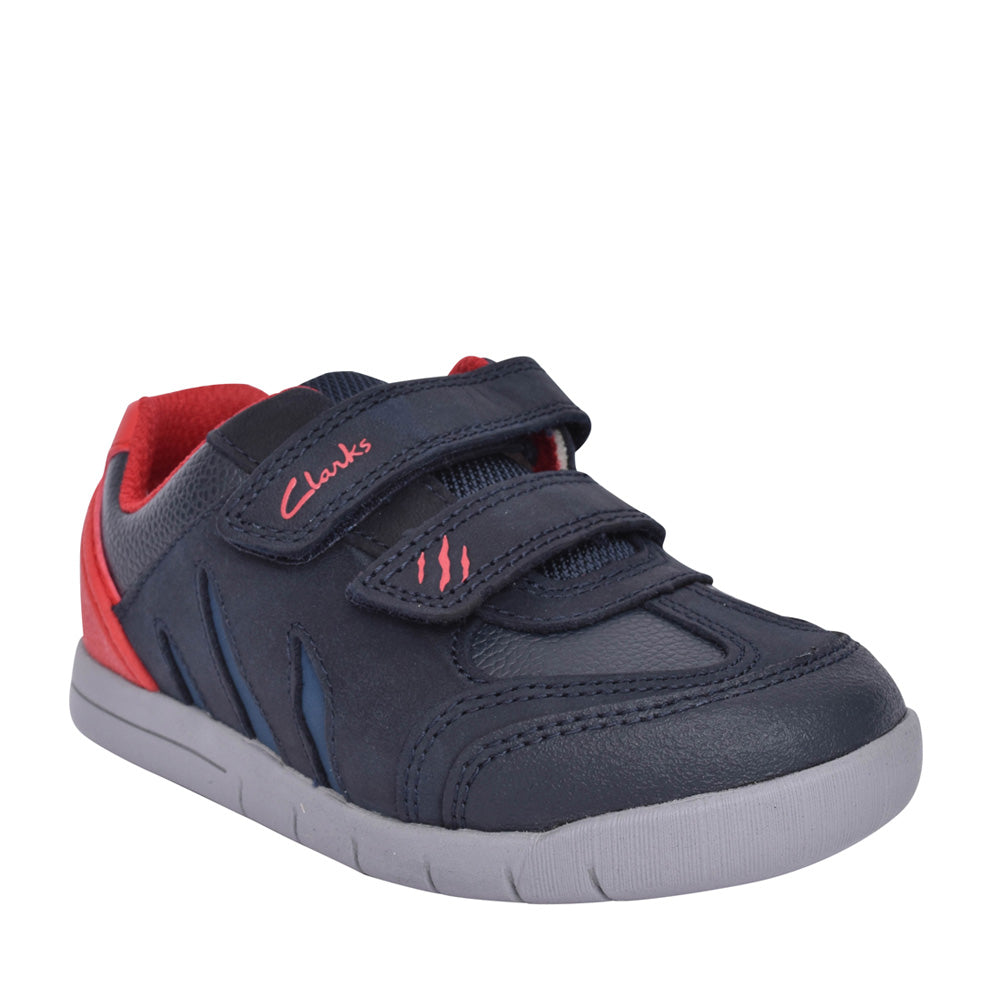 Boys Rex Play Navy/red Leather Shoe In Kids H Fit