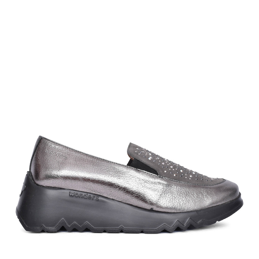 Ladies E-6733 Wedge Slip-on Shoe In Pewter