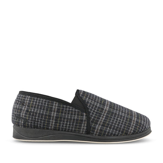 Mens Albert 408s-02 Wide Fit Full Check Slipper In Black