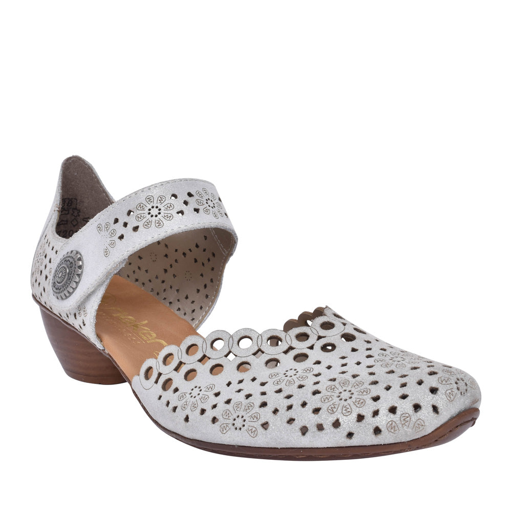 Ladies 43753 Low Heel Velcro Shoe In Silver