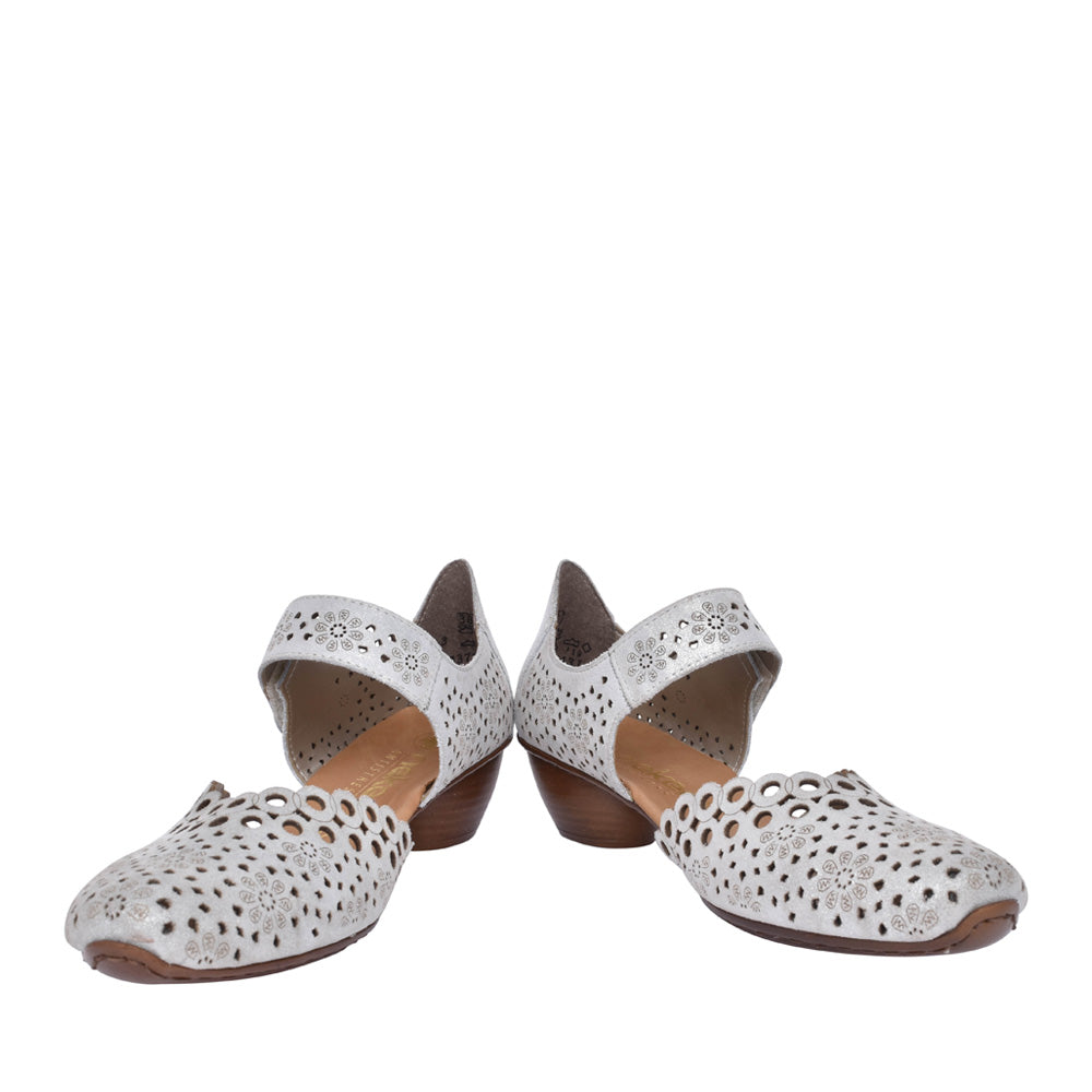 Ladies 43753 Low Heel Velcro Shoe In Silver
