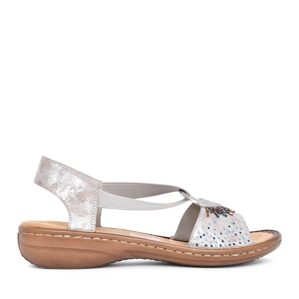 Ladies 60880 Low Heel Sandal In Metallic
