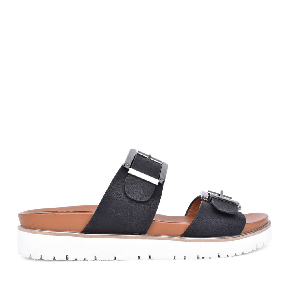 Ladies Woodcola Double Strap Mule In Black