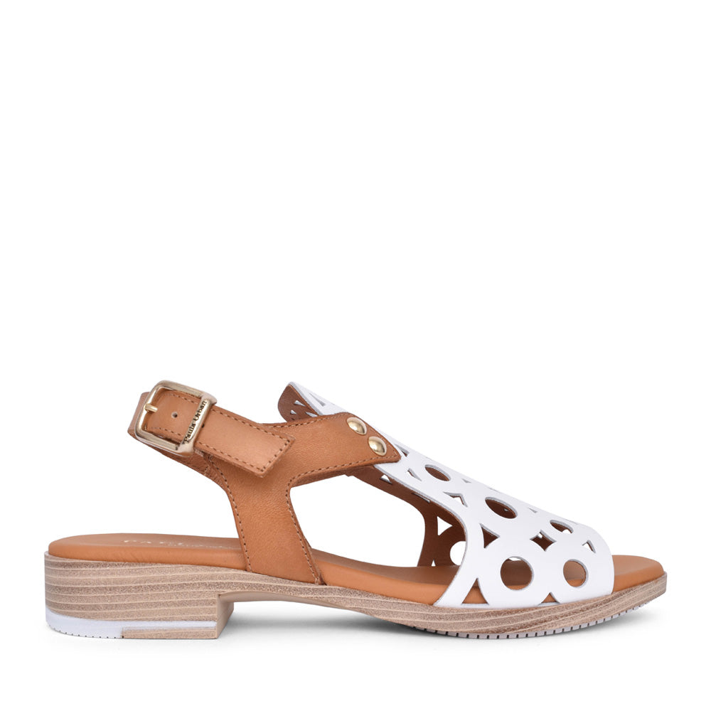 Ladies 9-654 Low Heel Sandal In White