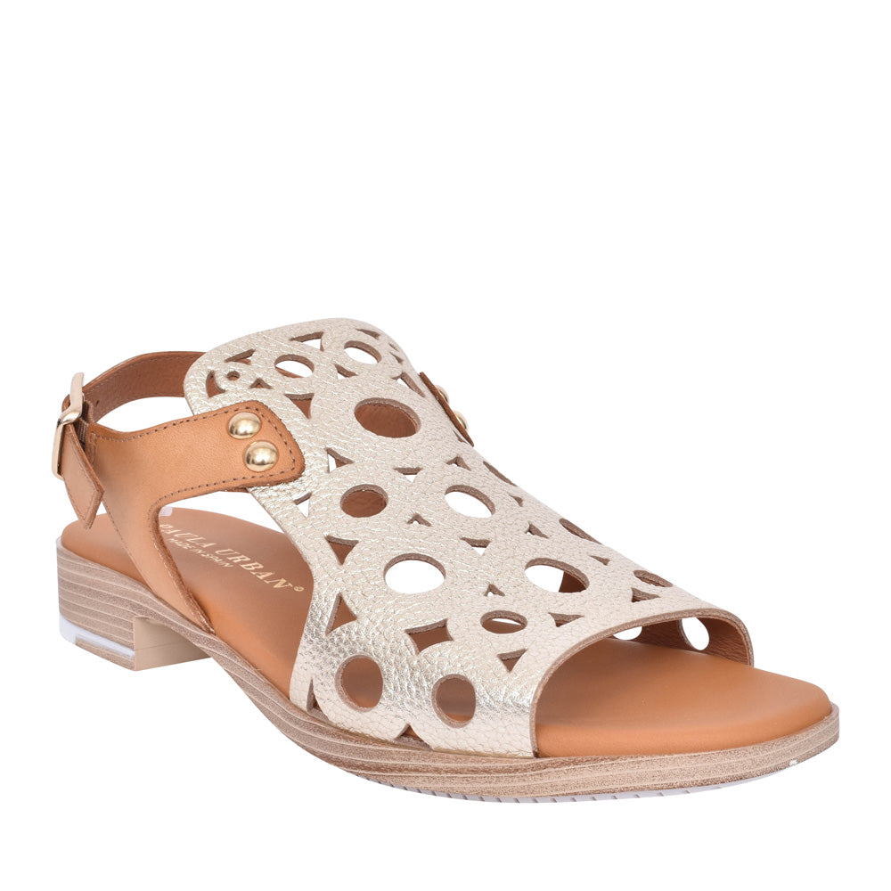 Ladies 9-654 Low Heel Sandal In Platino
