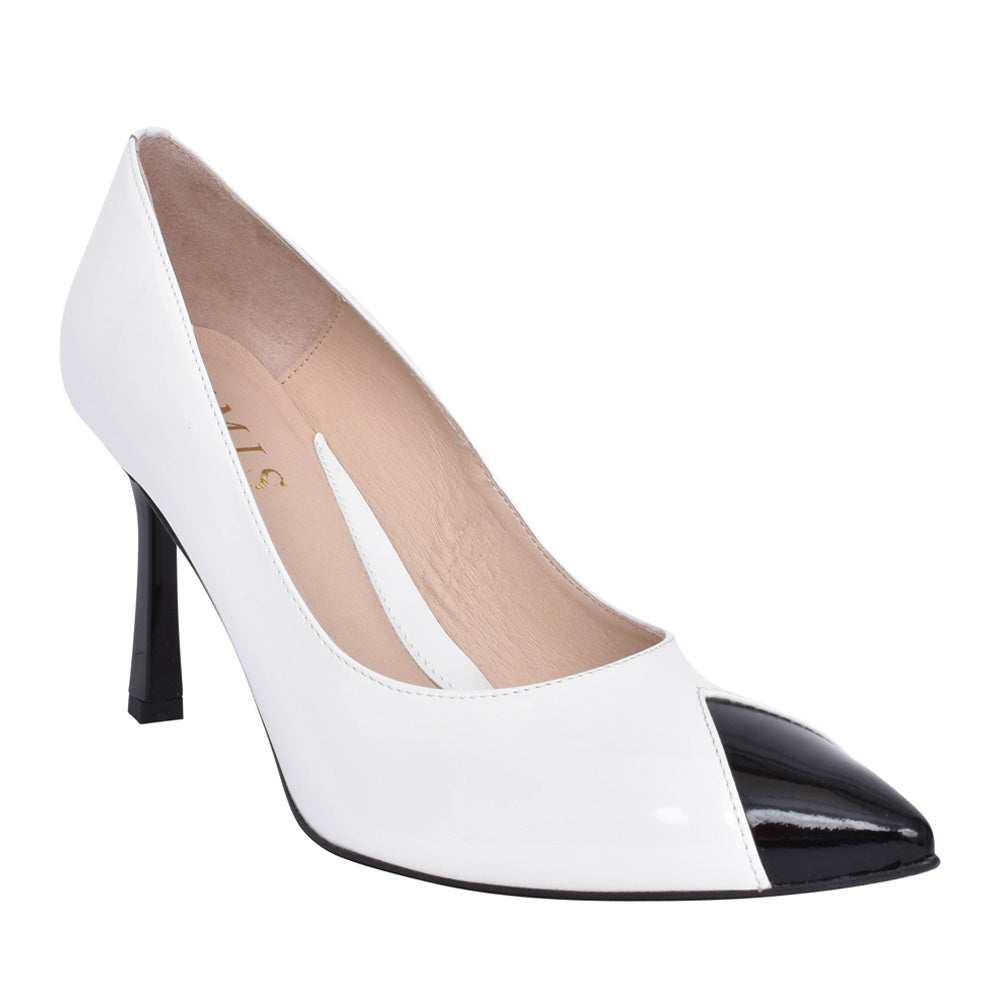 Ladies L7989 Medium Heel Court Shoe In White