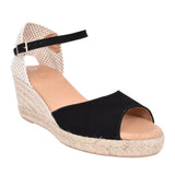 Ladies Staple Wedge Peep Toe Shoe In Black
