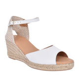Ladies Staple Wedge Peep Toe Shoe In White