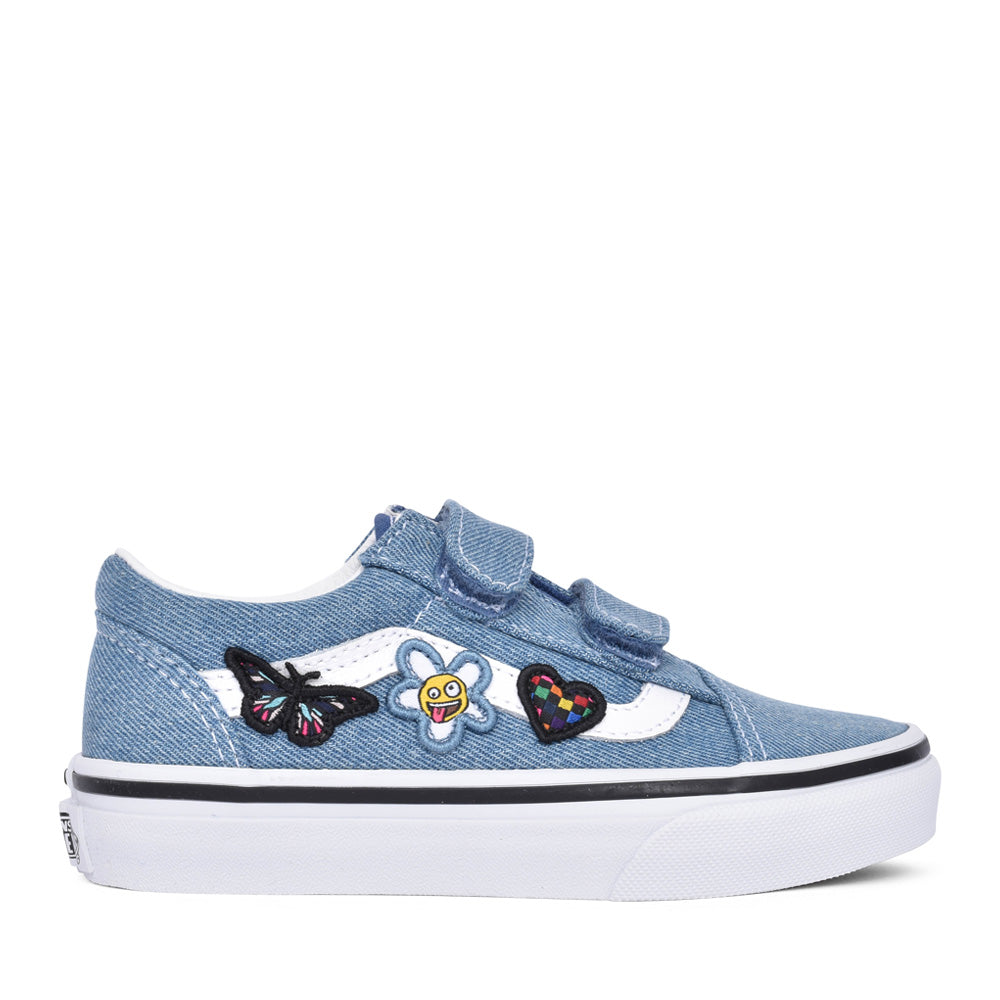 Girls Junior Old Skool V Velcro Shoe In Denim