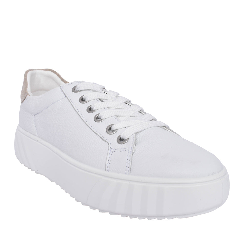 Ladies 12-46523 Platform Laced Trainer In White