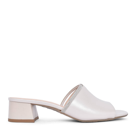 Ladies 4092 Block Heel Mule In Pearl