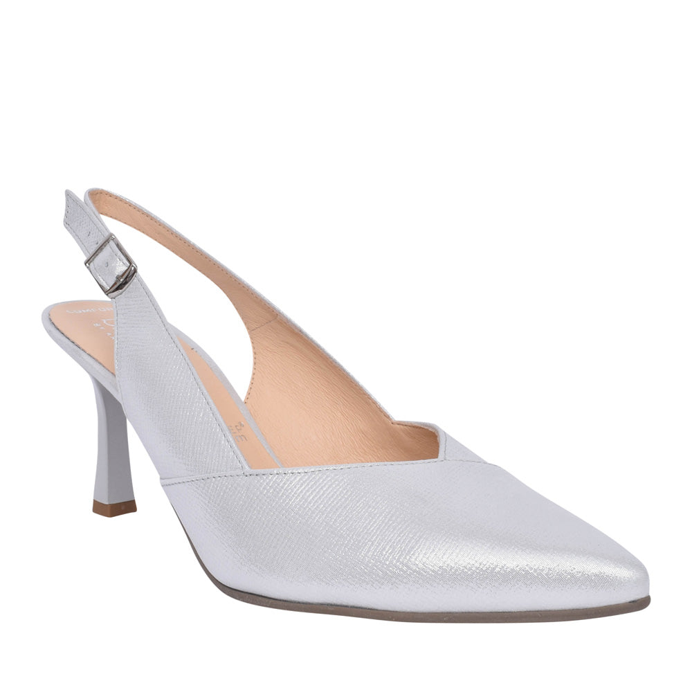 Ladies 4009 G-fit Medium Heel Sling Back Shoe In Silver