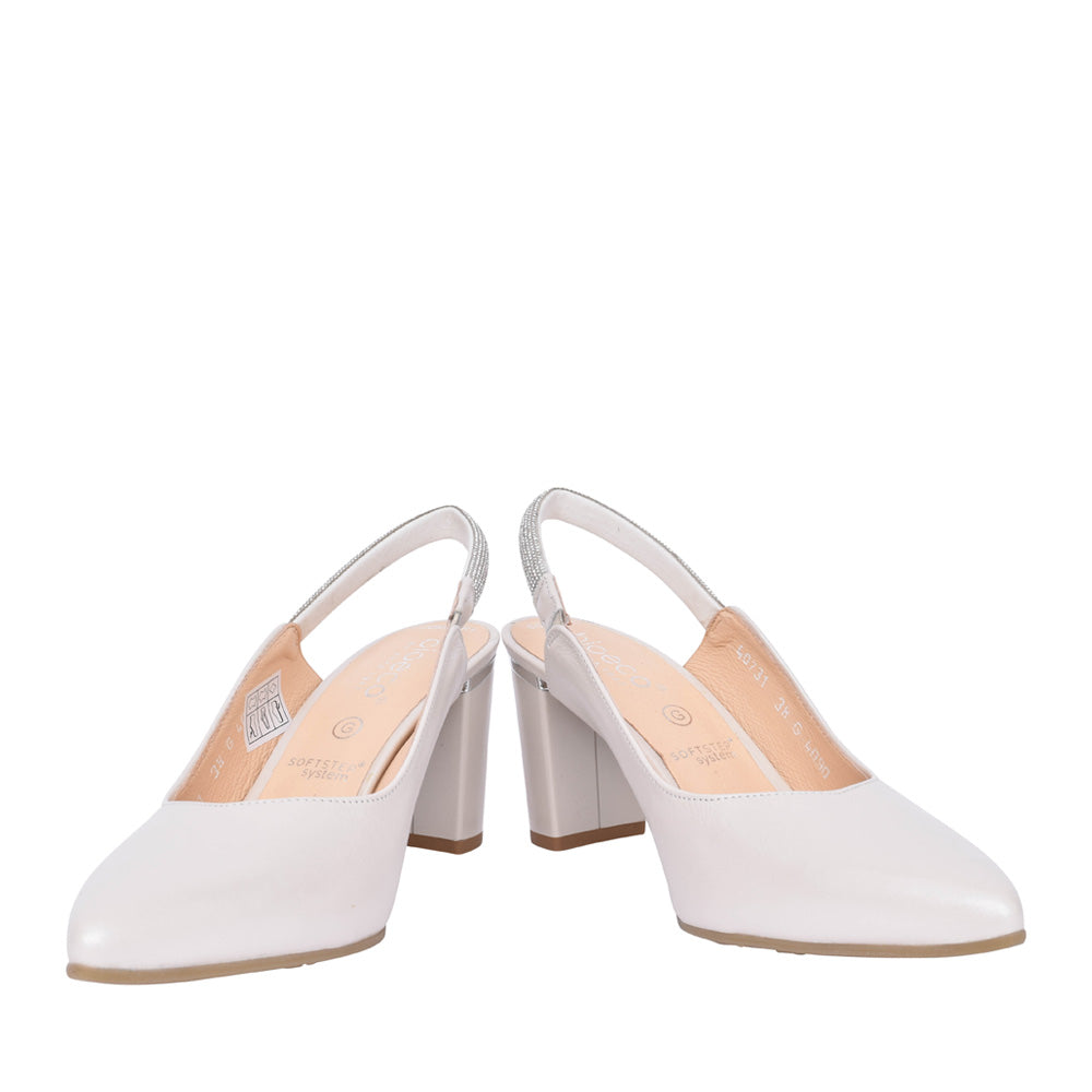 Ladies 4090 G-fit Medium Heel Sling Back Court Shoe In Pearl