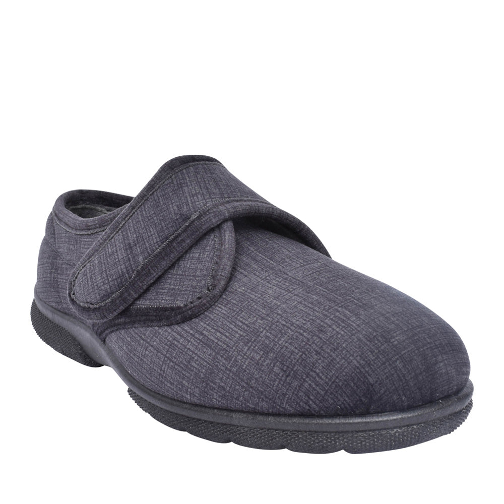 Mens Hallam 84008 6v Extra Wide Velcro Slipper In Black