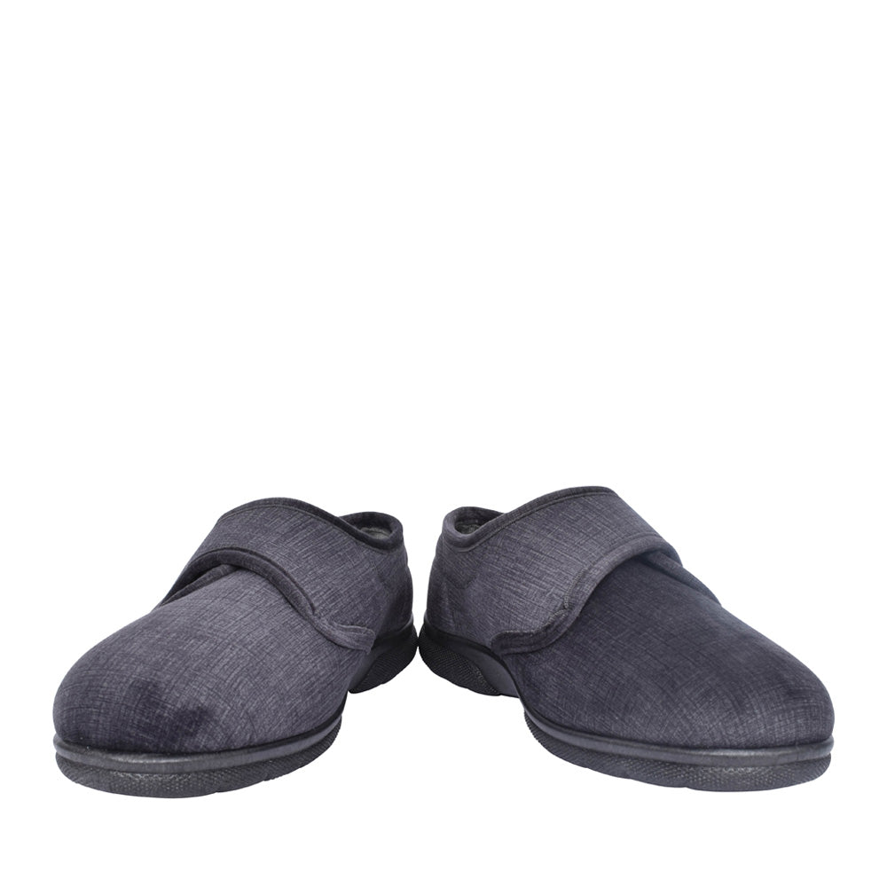 Mens Hallam 84008 6v Extra Wide Velcro Slipper In Black