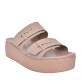 Ladies 207431 Brooklyn Buckle Low Wedge Sandal In Latte