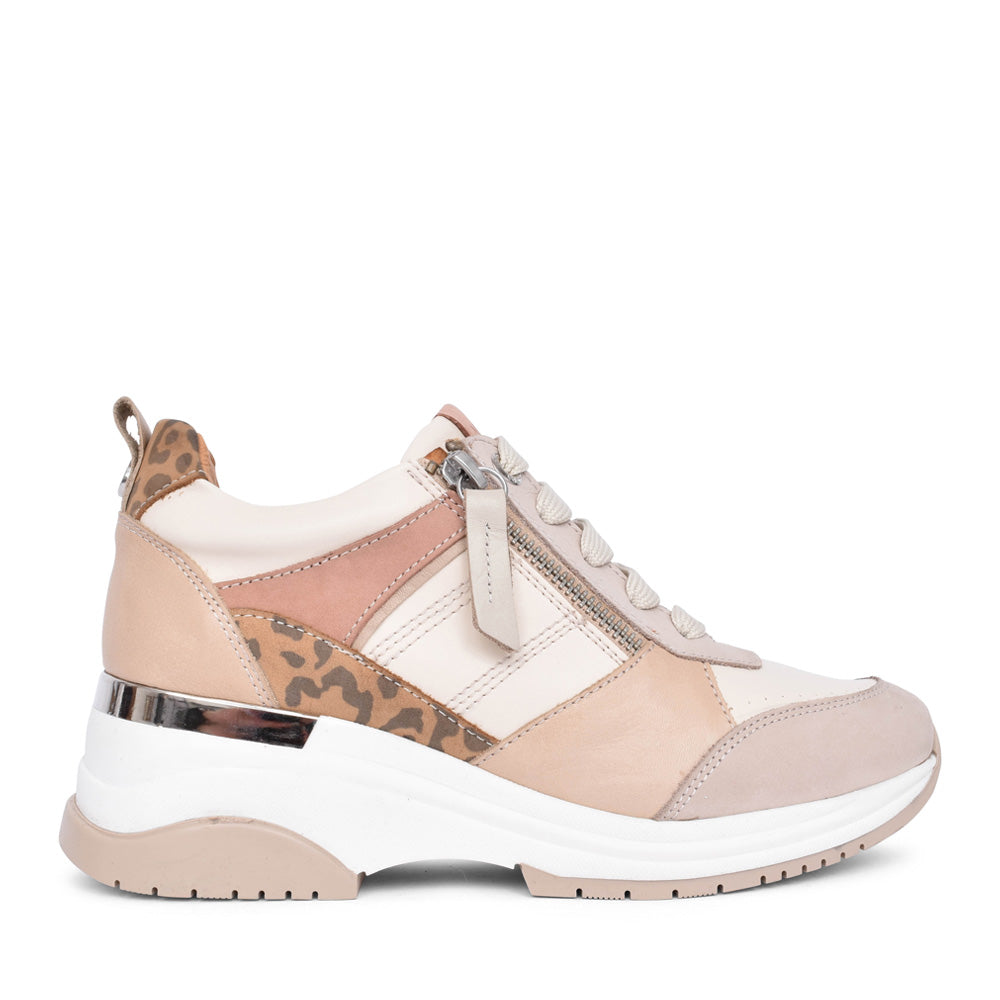 Ladies Alican Laced Wedge Trainer In Beige