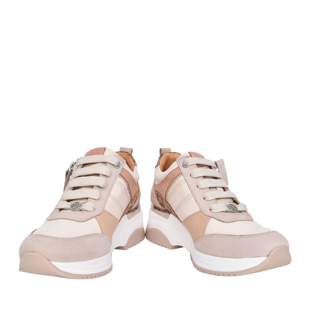 Ladies Alican Laced Wedge Trainer In Beige
