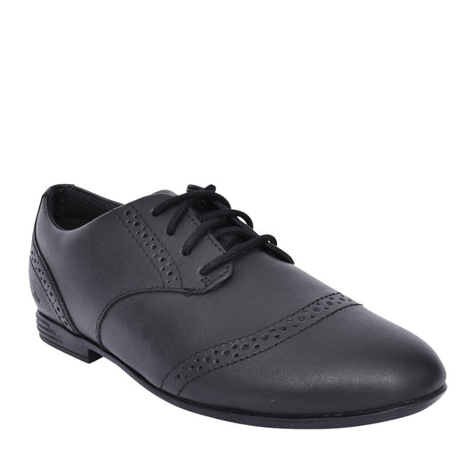 Girls Finja Brogue Black Leather Laced Shoe In Kids E Fit