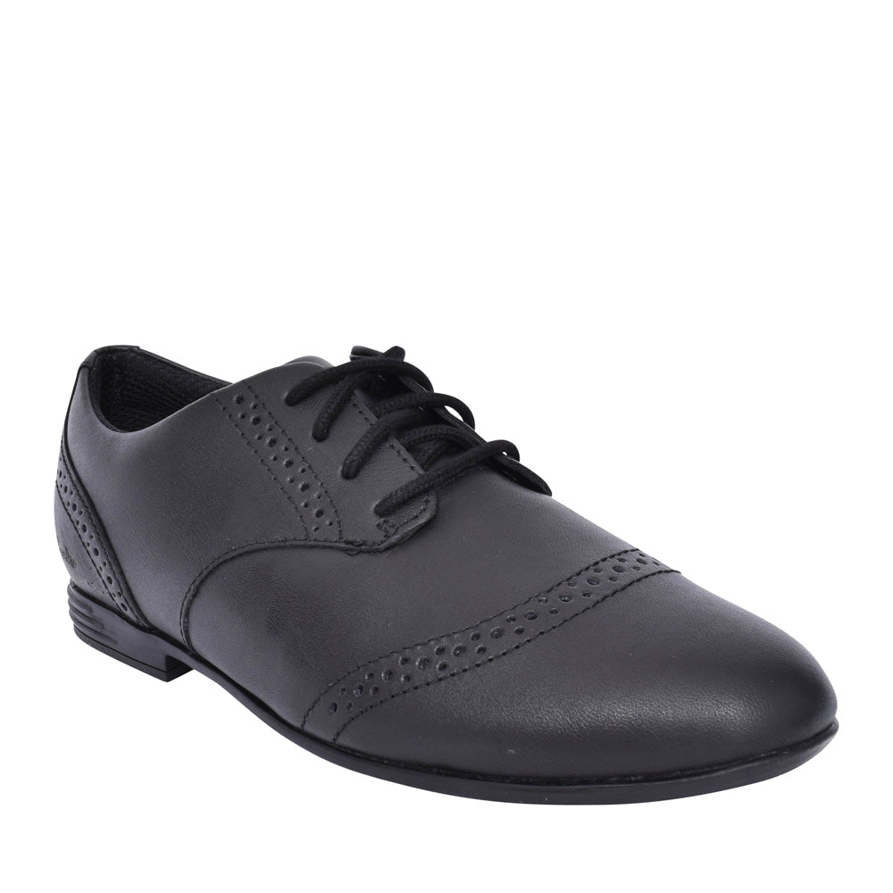 Girls Finja Brogue Black Leather Laced Shoe In Kids F Fit