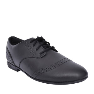Girls Finja Brogue Black Leather Laced Shoe In Kids F Fit