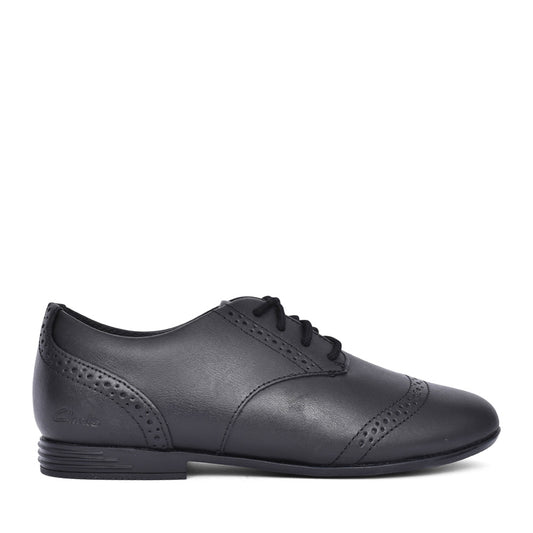Girls Finja Brogue Black Leather Laced Shoe In Kids G Fit
