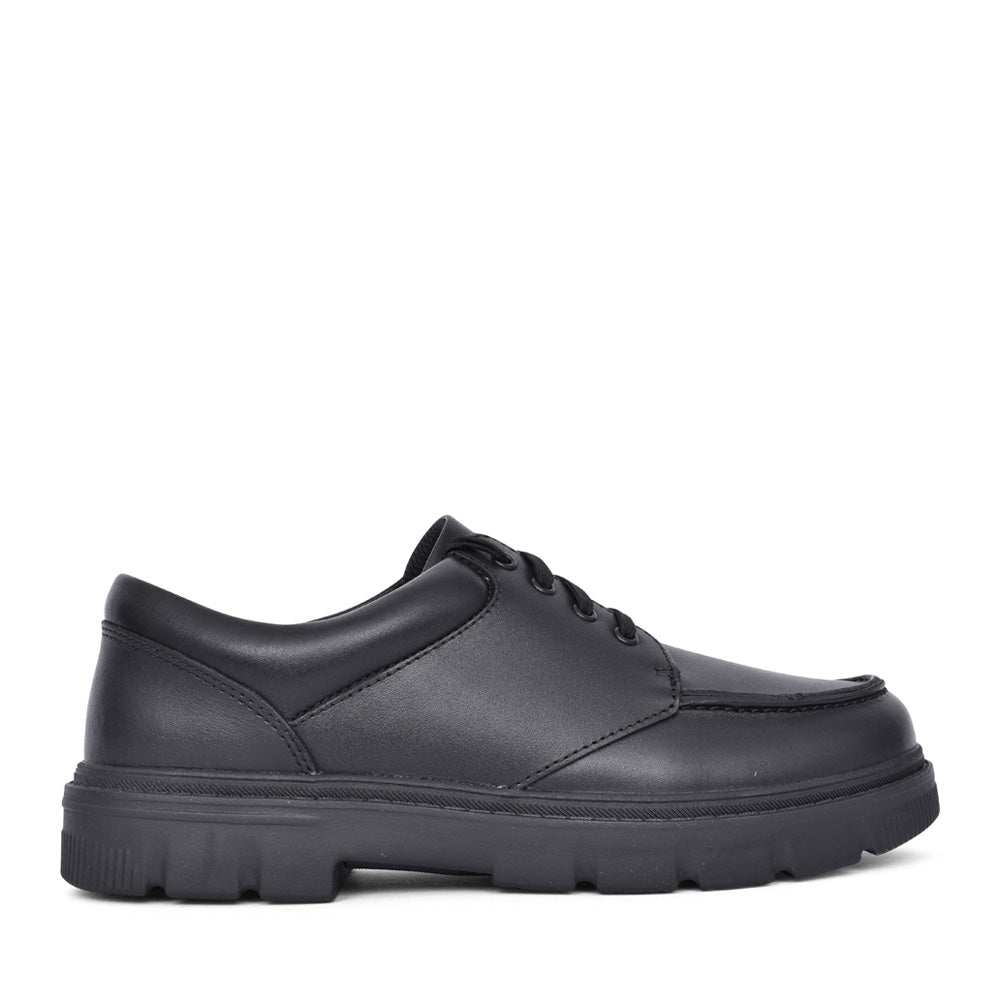 Boys Lorcam Edge Youth Black Leather Laced Shoe In Kids G Fit