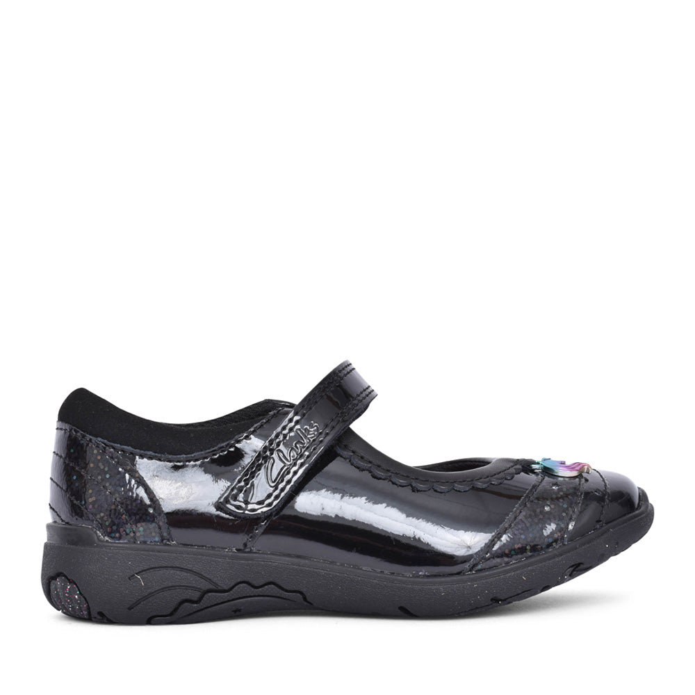 Girls Relda Spark Kids Black Patent Velcro Shoe In Kids F Fit