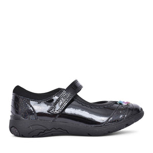 Girls Relda Spark Kids Black Patent Velcro Shoe In Kids H Fit