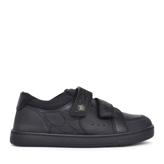 Boys Spider Web Black Leather Velcro Shoe In Kids G Fit