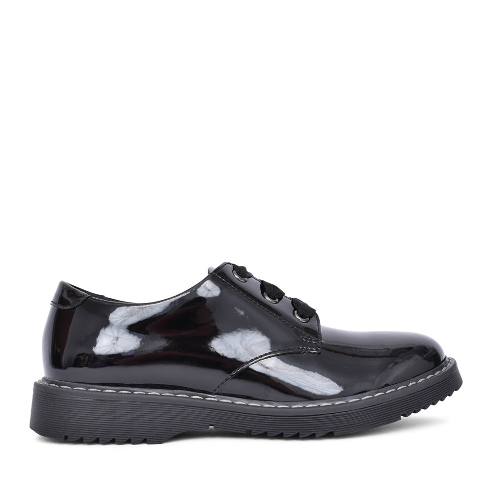 Girls Impact Wide-fit Laced Shoe In Blk Patent
