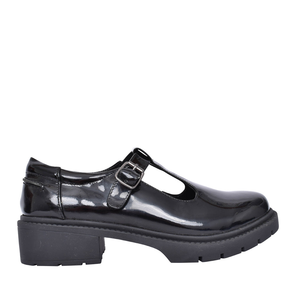 Girls Brunel T-bar Shoe In Blk Patent